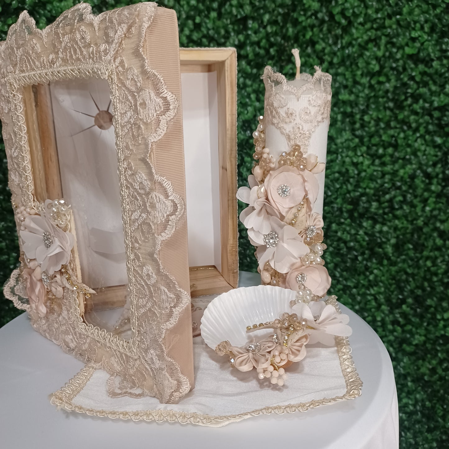 Baptism Candle Set with Luxury Wooden Box